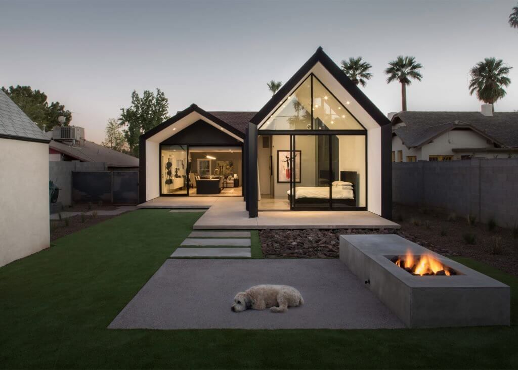 Modern Home with dog in front